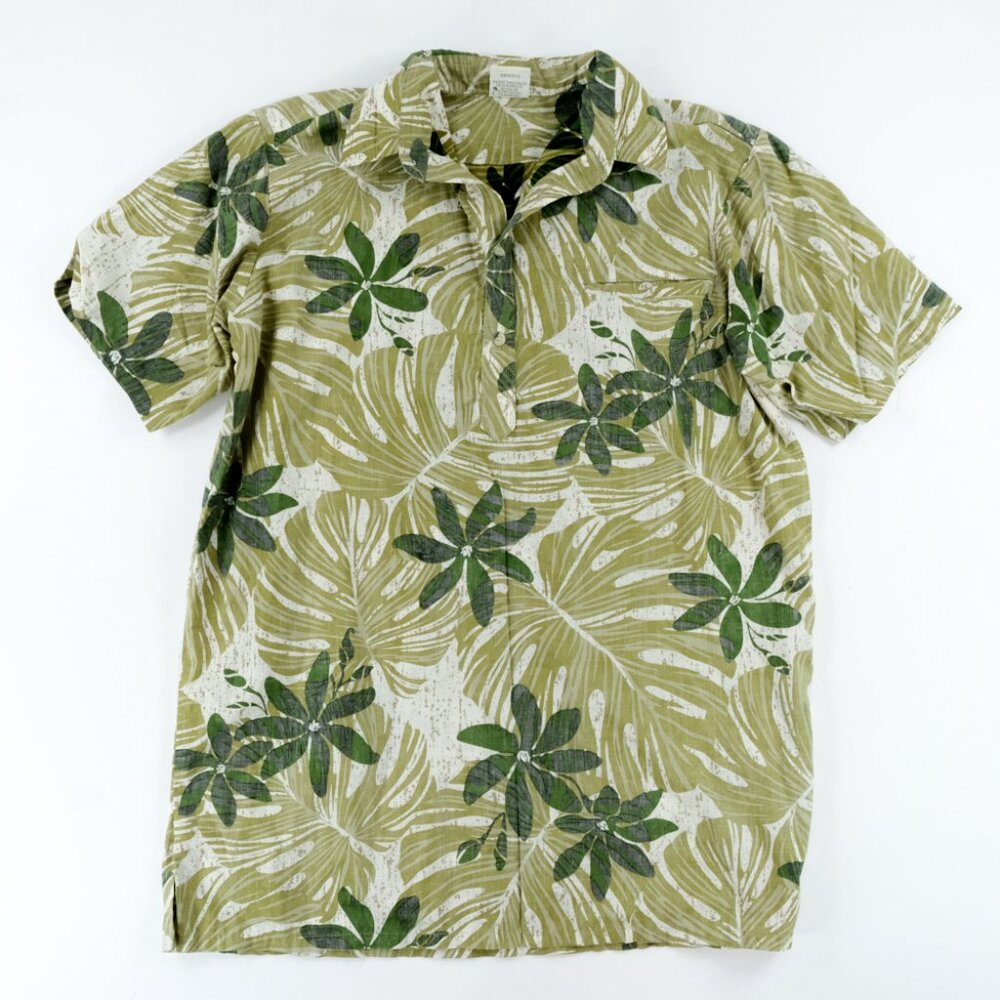 Go Barefoot Hawaiian Shirt Mens L TALL Gray Blue Green Floral Aloha Tropical